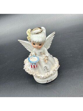 Vintage July Birthday Angel Figurine 1950s Patriotic Napco Japan Ceramic READ